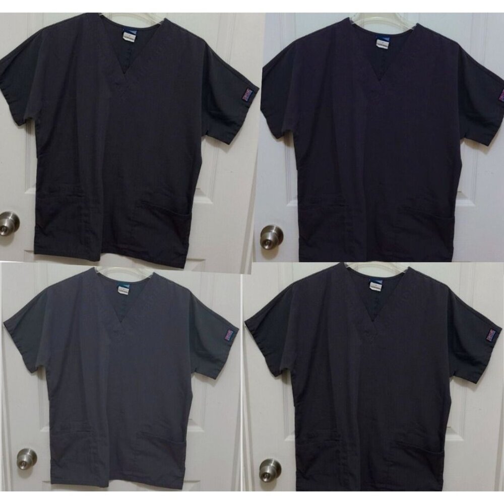 x4 Cherokee Womens Short Sleeve V Neck 3 Pocket Scrub Tops Pewter Gray 4700 Sz S